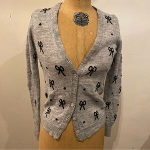 J. Crew Gray Cardigan with Bow Accents alpaca blend